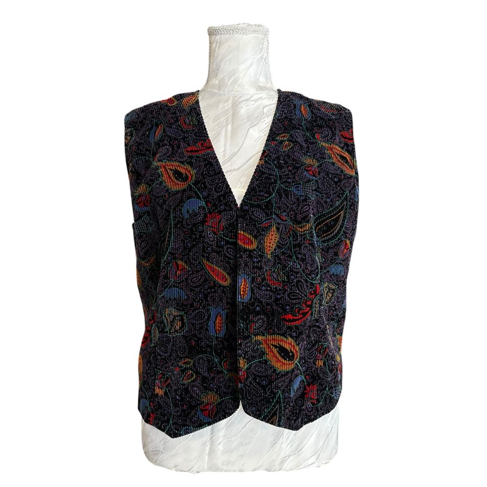 Vintage Purple Paisley Corduroy Open Front Vest Medium